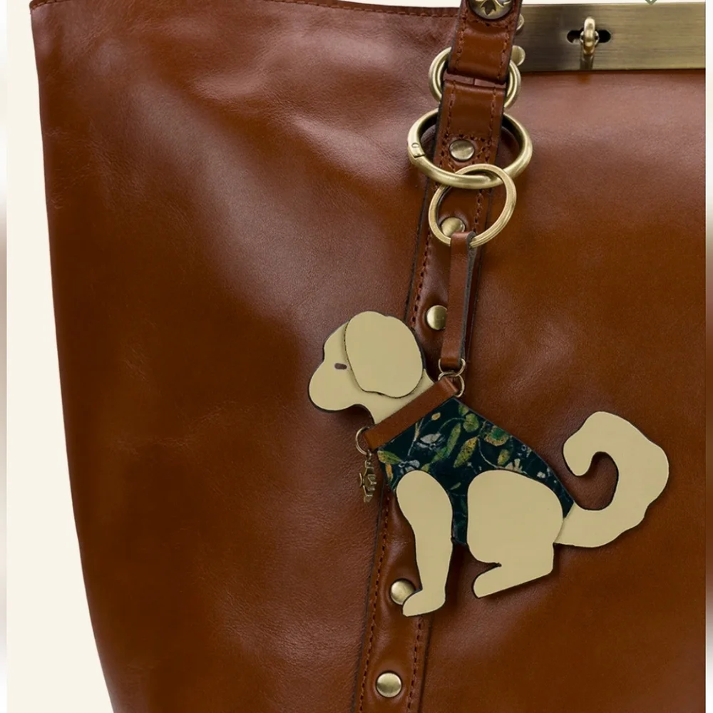 Patricia Nash Cream and Floral Leather Dog Keychain